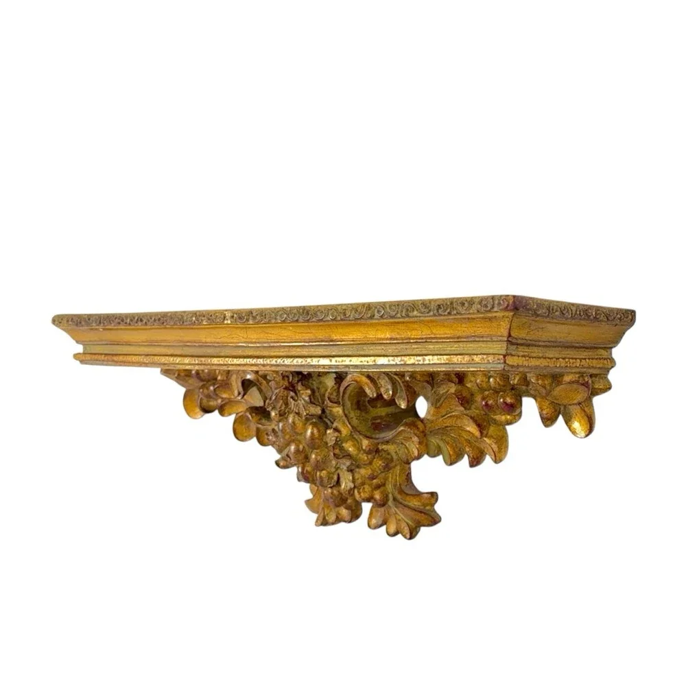 Vintage Florentine Gold Giltwood Wall Shelf Grapes Rococo Baroque Italian